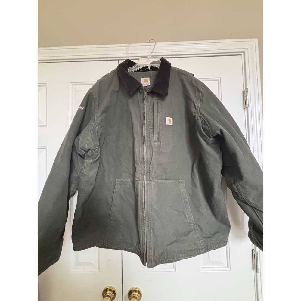 Carhartt Green Jacket Sherpa Lined RN 14806 Zips 5 Pockets Pre-owned Banded Slvs